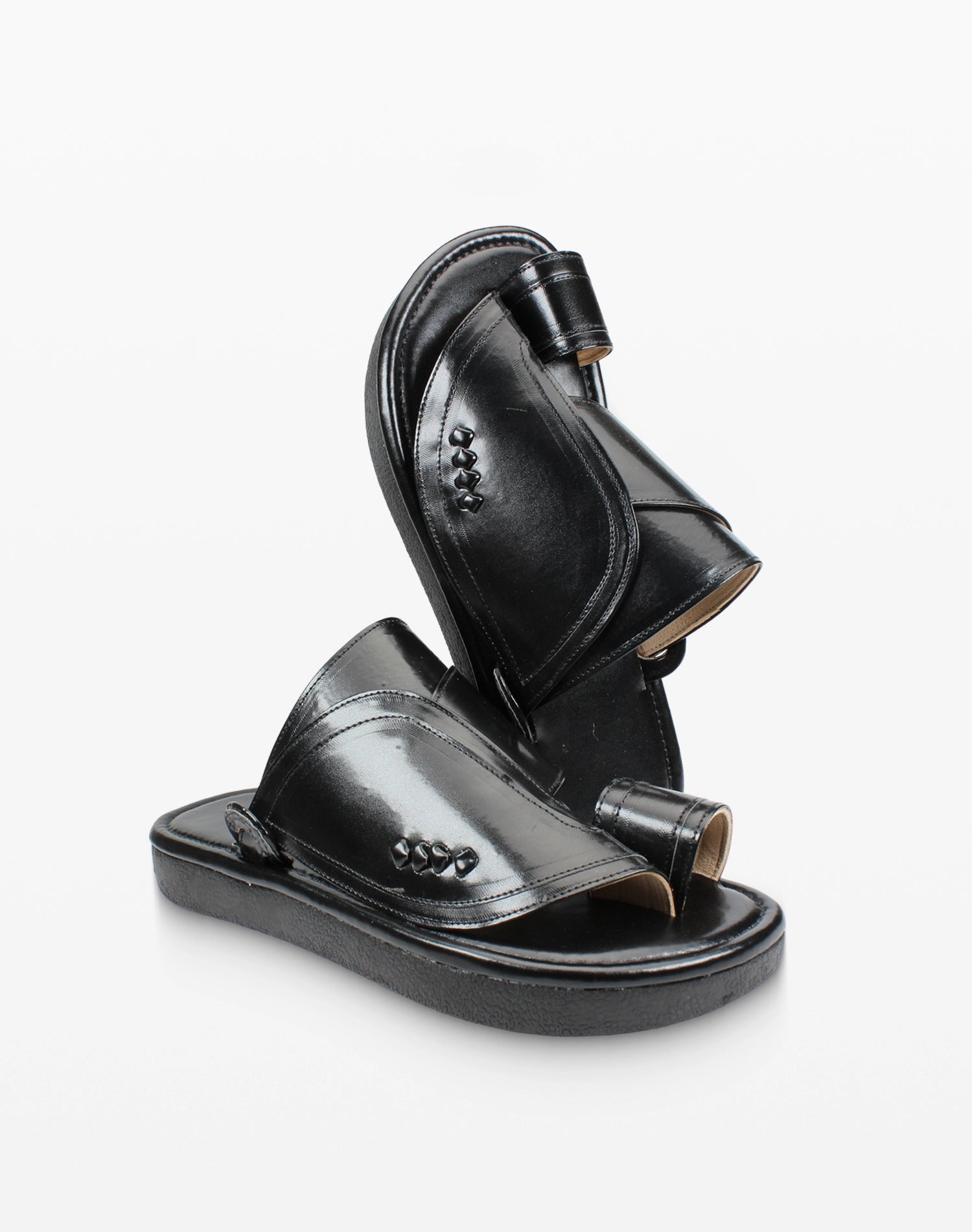 حذاء شرقي جلد طبيعي سادة - أسود صورة من الأمام