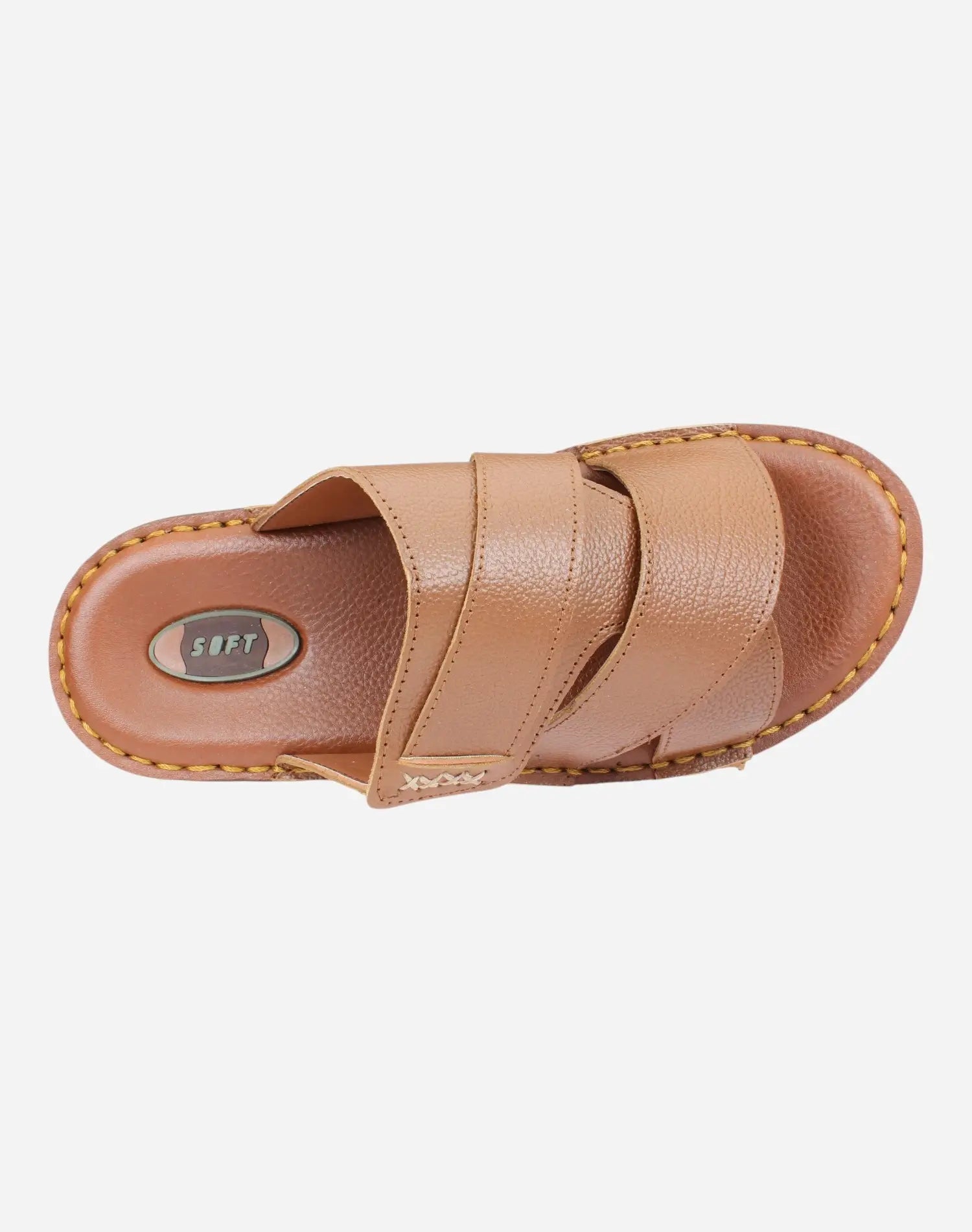 Comfortable-Genuine-Leather-Slippers-Camel-color-Image-from-Top