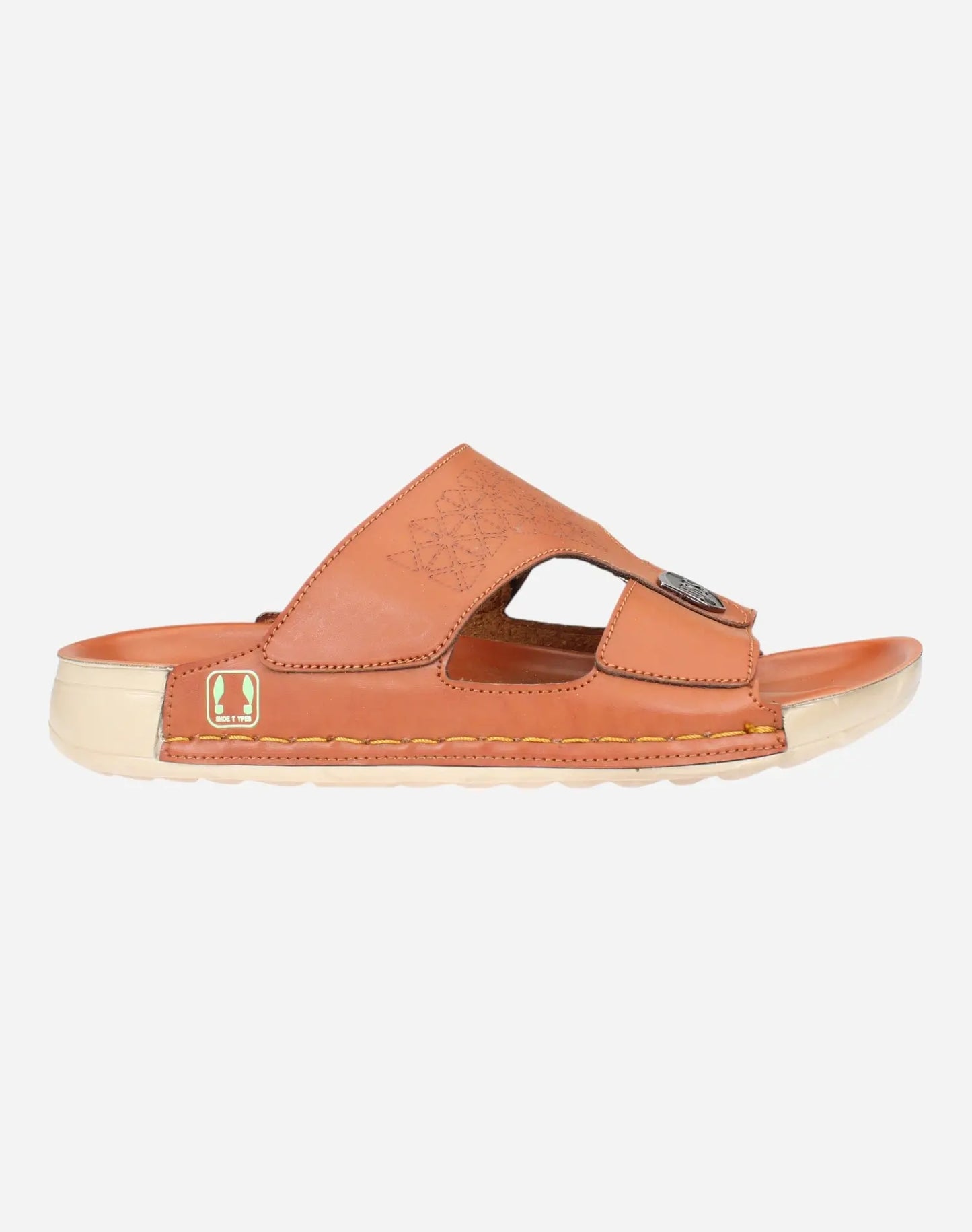 Gulf-slippers-with-laser-engraving-camel-color-Image-from-the-right-side