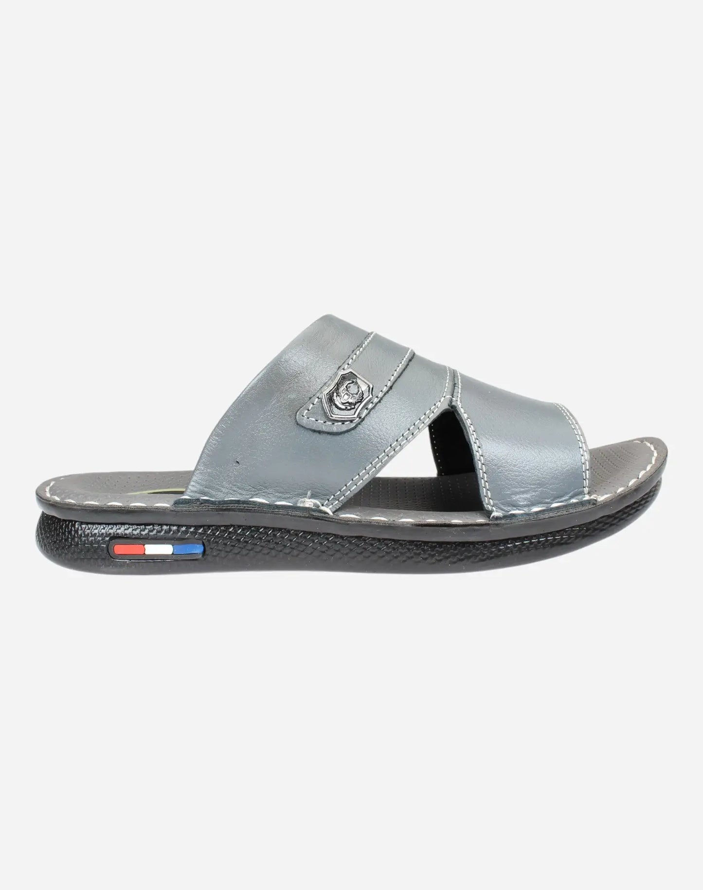 Luxury-medical-slipper-made-of-natural-leather-grey-color-Image-from-the-right-side