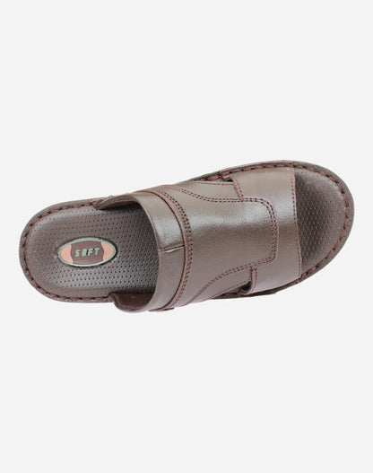 Men-Genuine-Leather-Slippers-brown-color-Image-from-Top