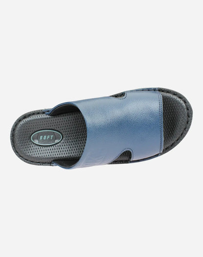 Men-medical-slippers-natural-leather-navy-blue-Image-from-Top