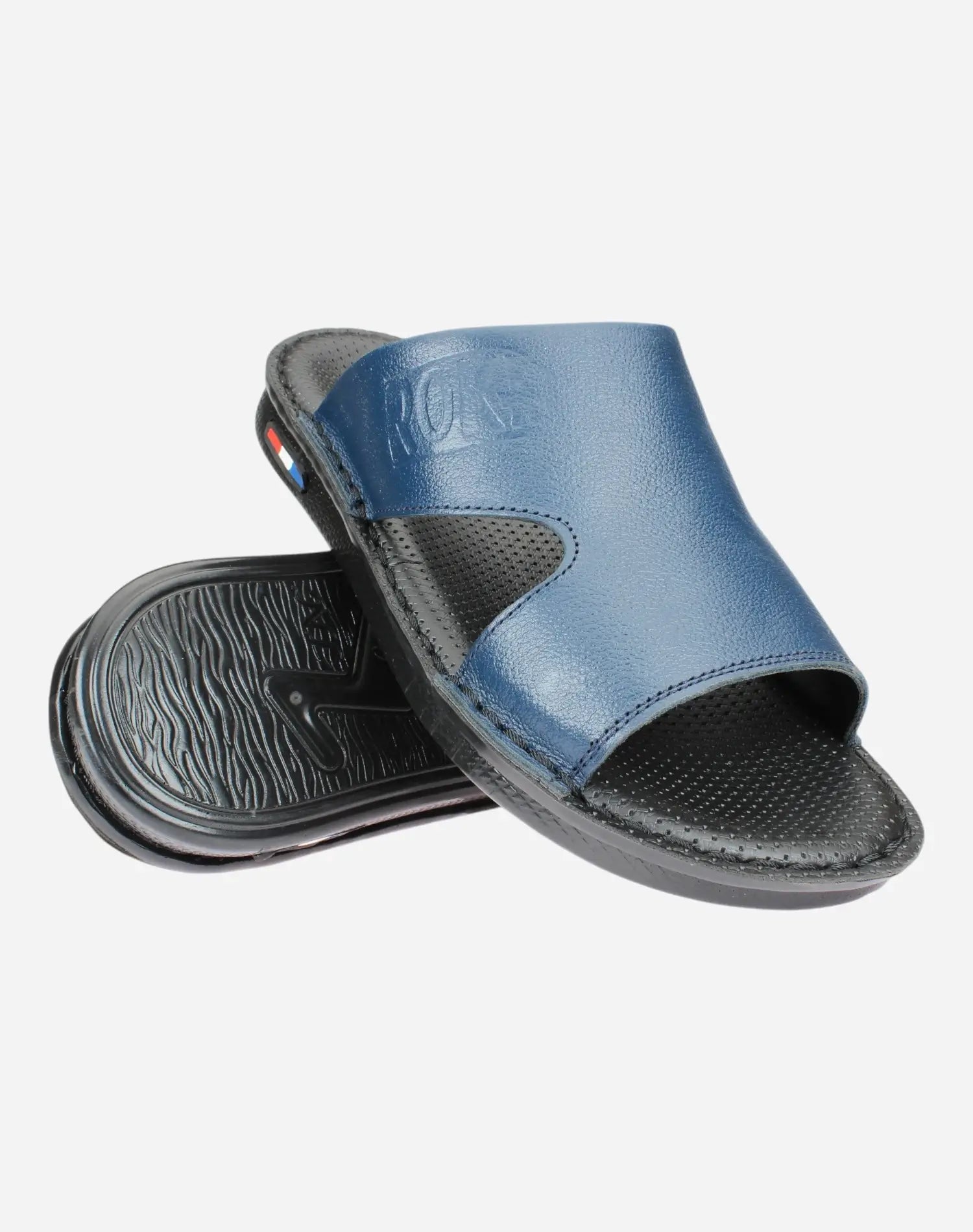 Men-medical-slippers-natural-leather-navy-blue-Image-of-the-sole