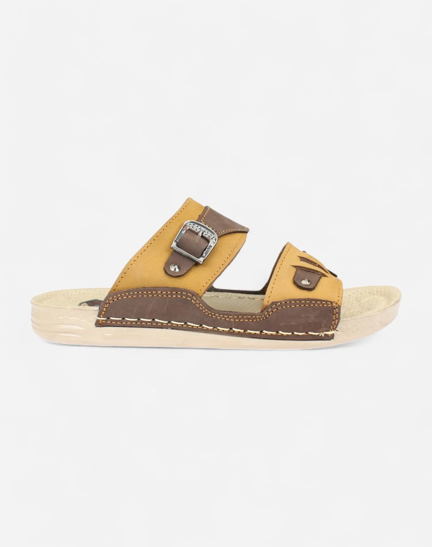 Stylish-Metal-Buckle-Slippers-Camel-color-Image-from-the-right-side