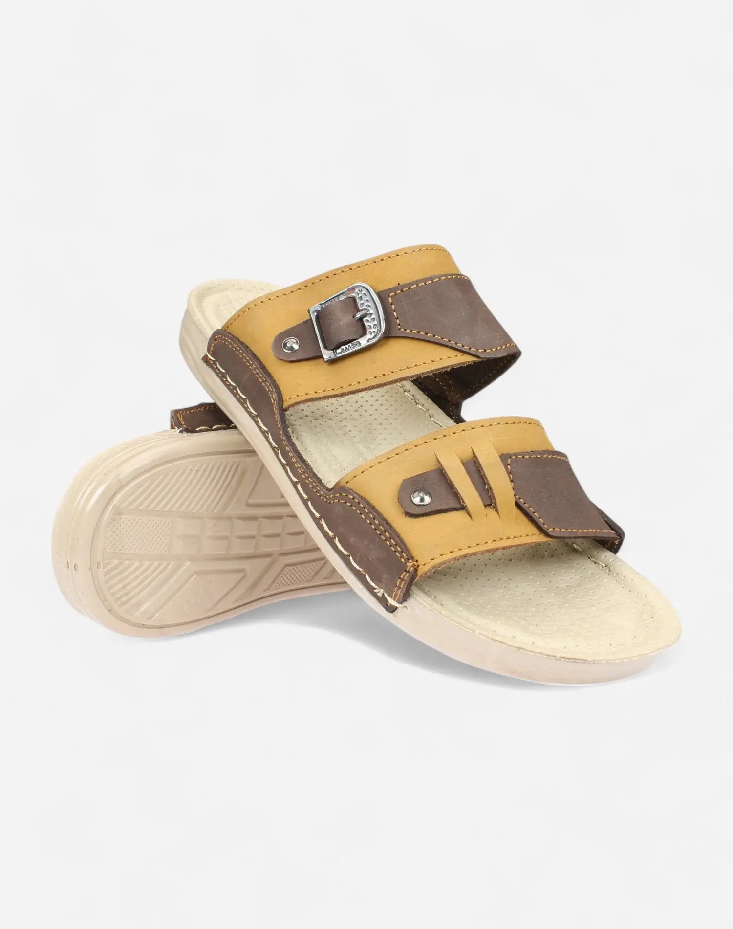 Stylish-Metal-Buckle-Slippers-Camel-color-Image-of-the-sole