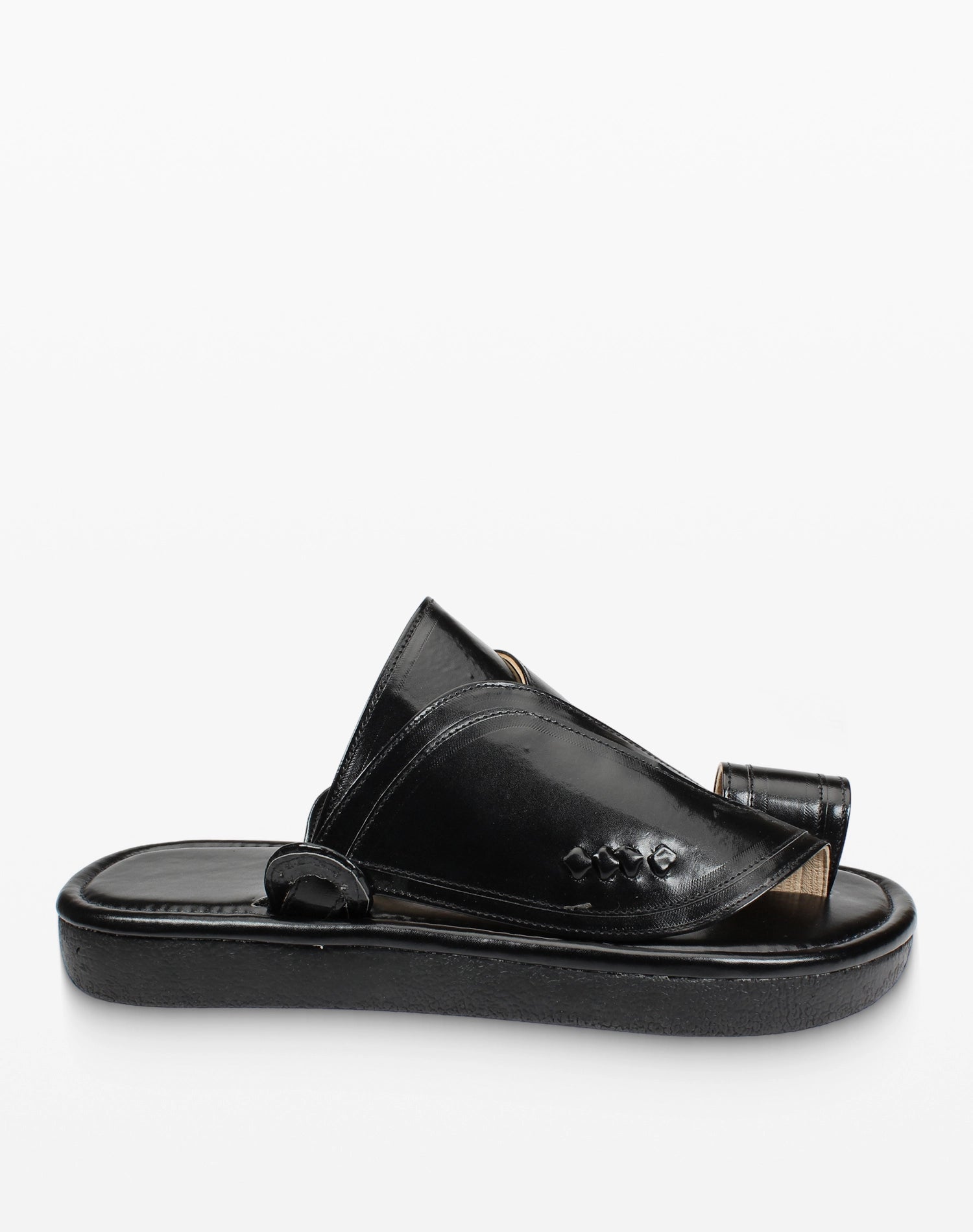 حذاء شرقي جلد طبيعي سادة - أسود صورة جانبية