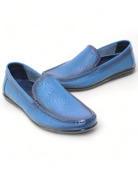 حذاء رجالي مريح جلد طبيعي - أزرق