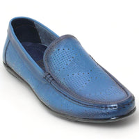 حذاء رجالي مريح جلد طبيعي - أزرق - صورة امامية