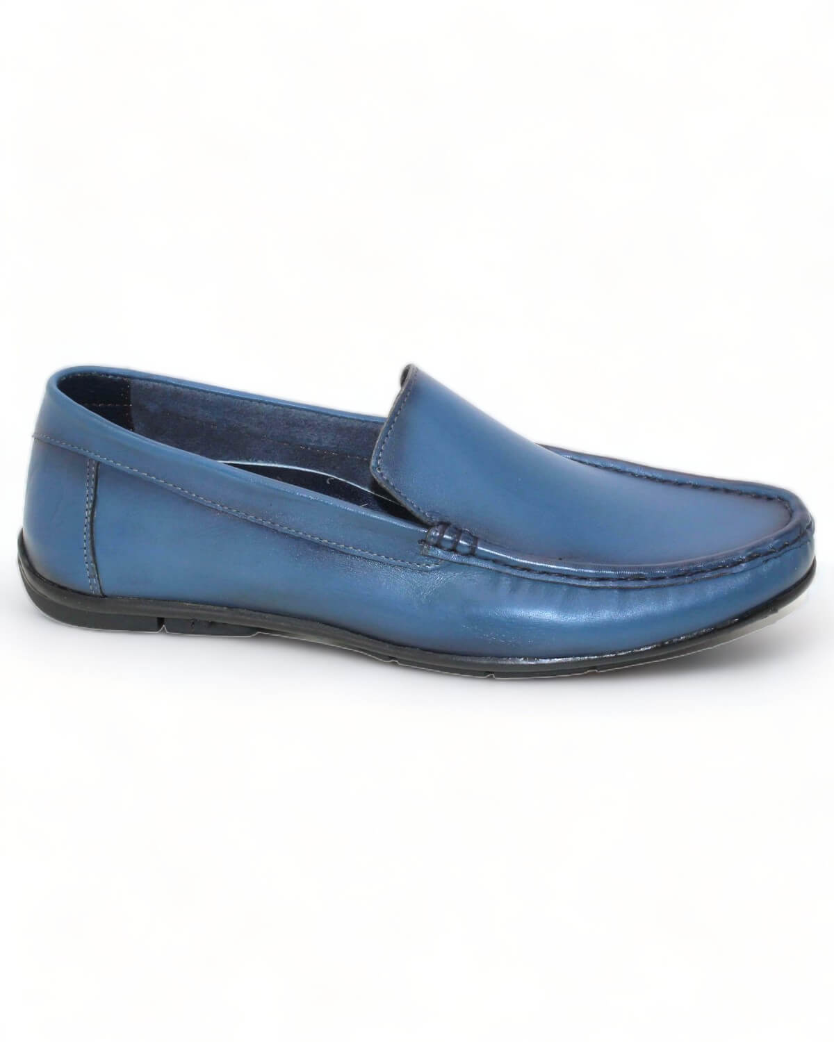 حذاء مريح من الجلد الطبيعي للرجال - أزرق - صورة جانبية