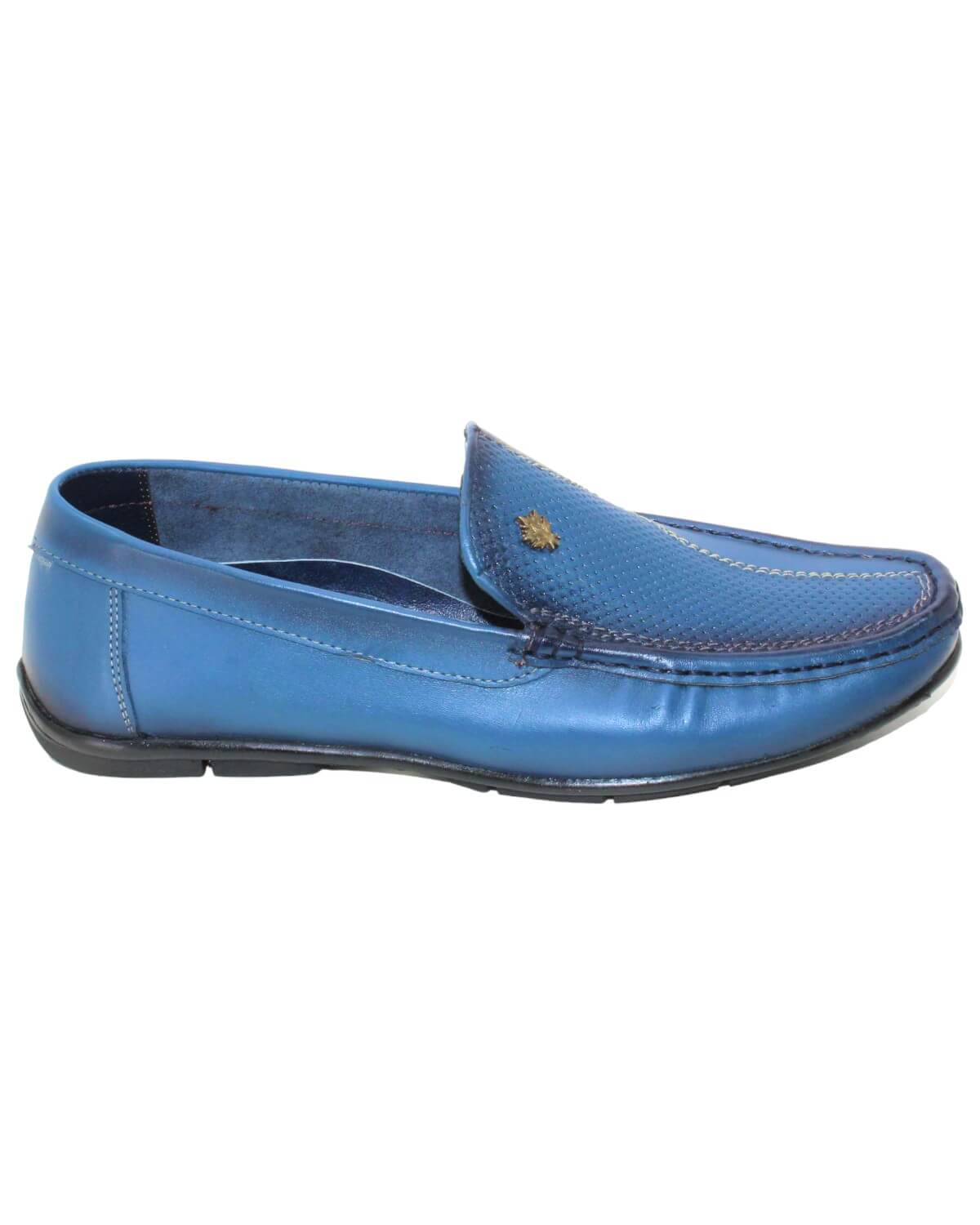 حذاء جلد رجالي مريح - أزرق - صورة جانبية