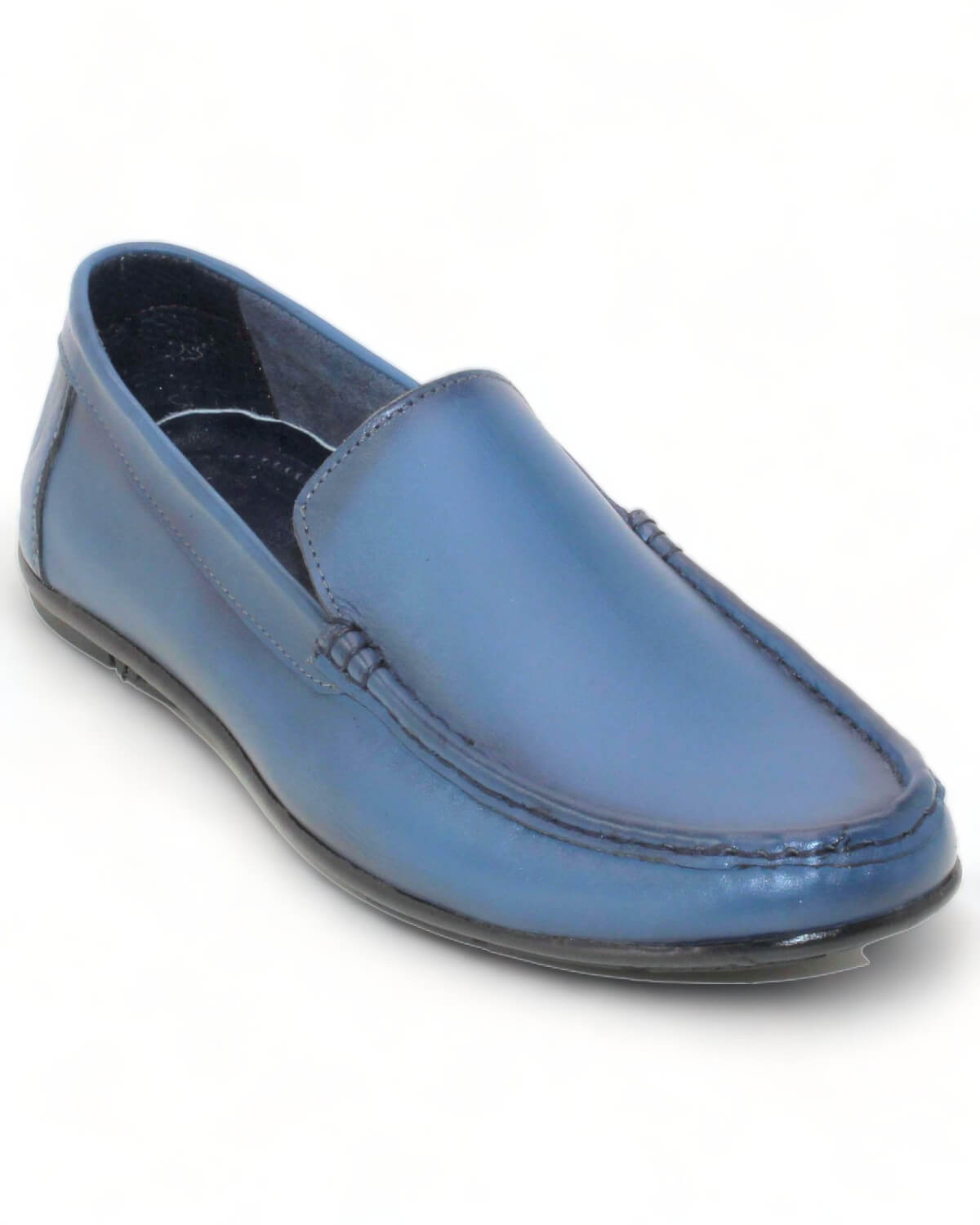 حذاء مريح من الجلد الطبيعي للرجال - أزرق - صورة امامية